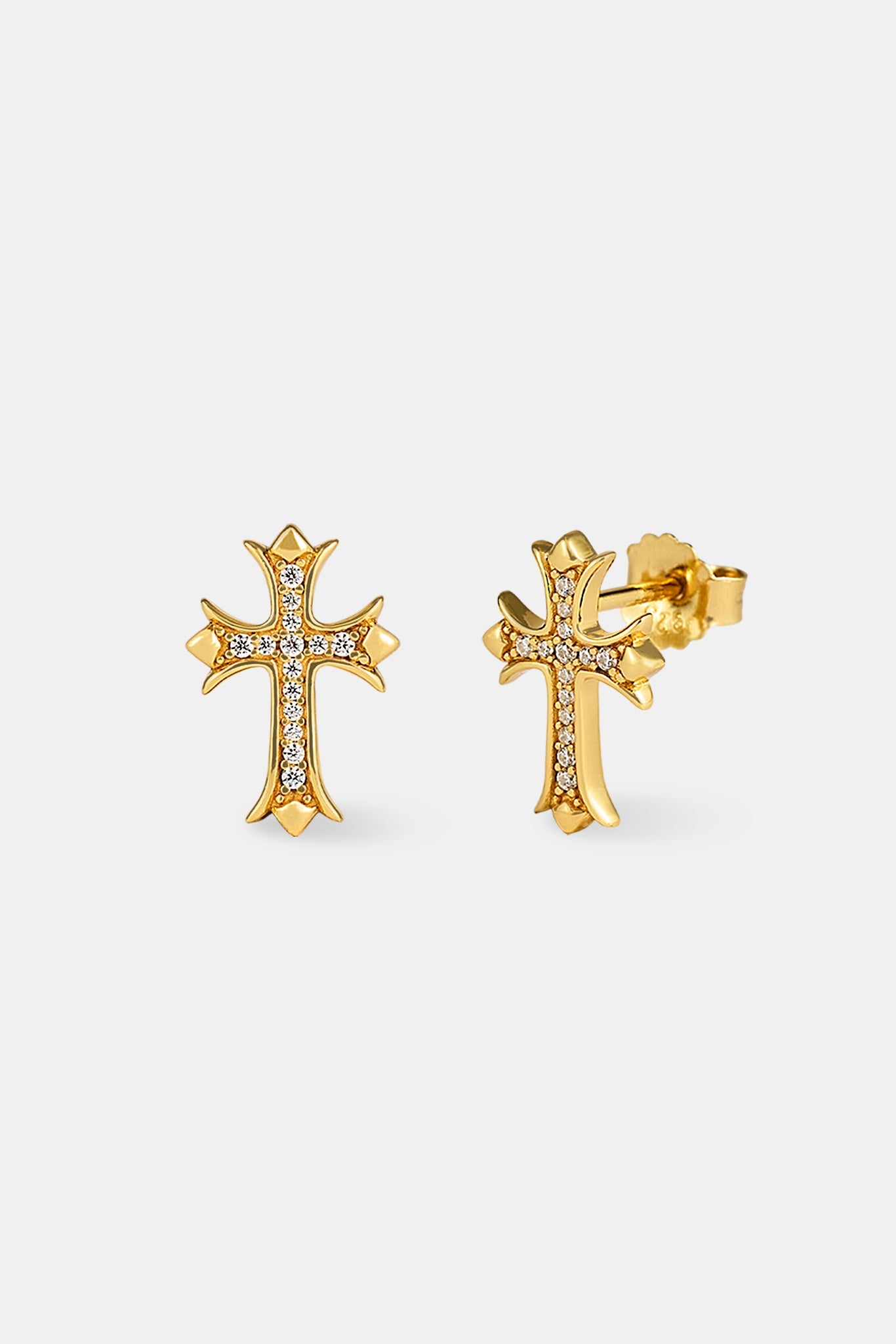 Polished Edge Iced Cross Stud Earrings - 15mm - Gold