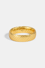 Polished Ribbed Band Ring - 6mm - Gold