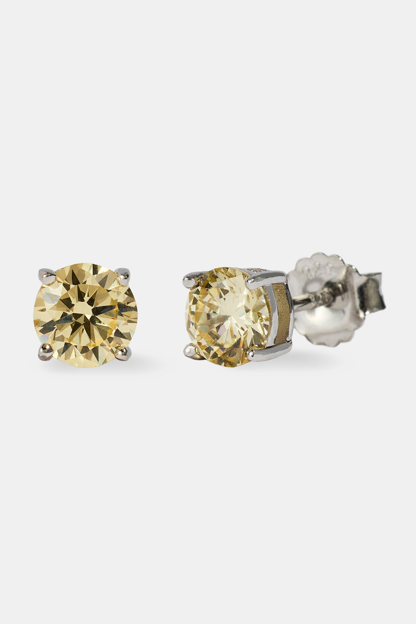 Lemon Round Cut Stud Earrings - 6mm - White