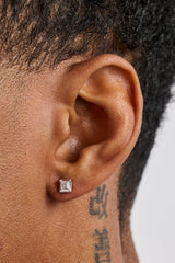 Square Polished & Iced Stud Earrings - 5mm - White