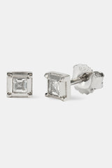 Square Polished & Iced Stud Earrings - 5mm - White