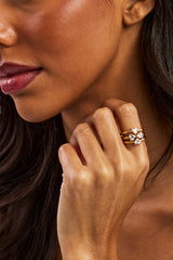 Triple Stack Motif Ring Set - 10mm - Gold