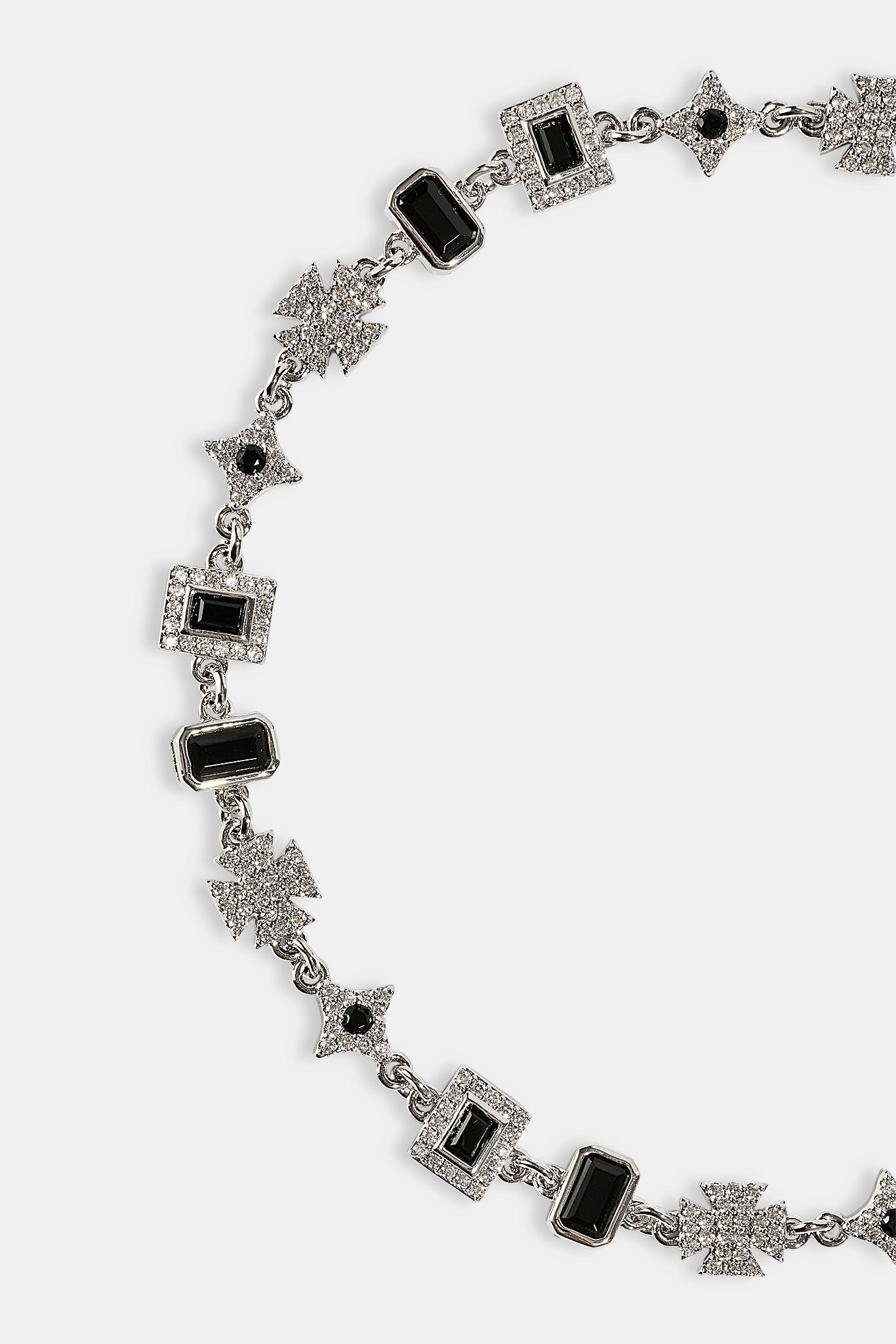 Iced Black Gemstone & Motif Bracelet - 6mm - White