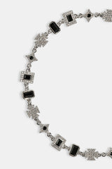 Iced Black Gemstone & Motif Bracelet - 6mm - White