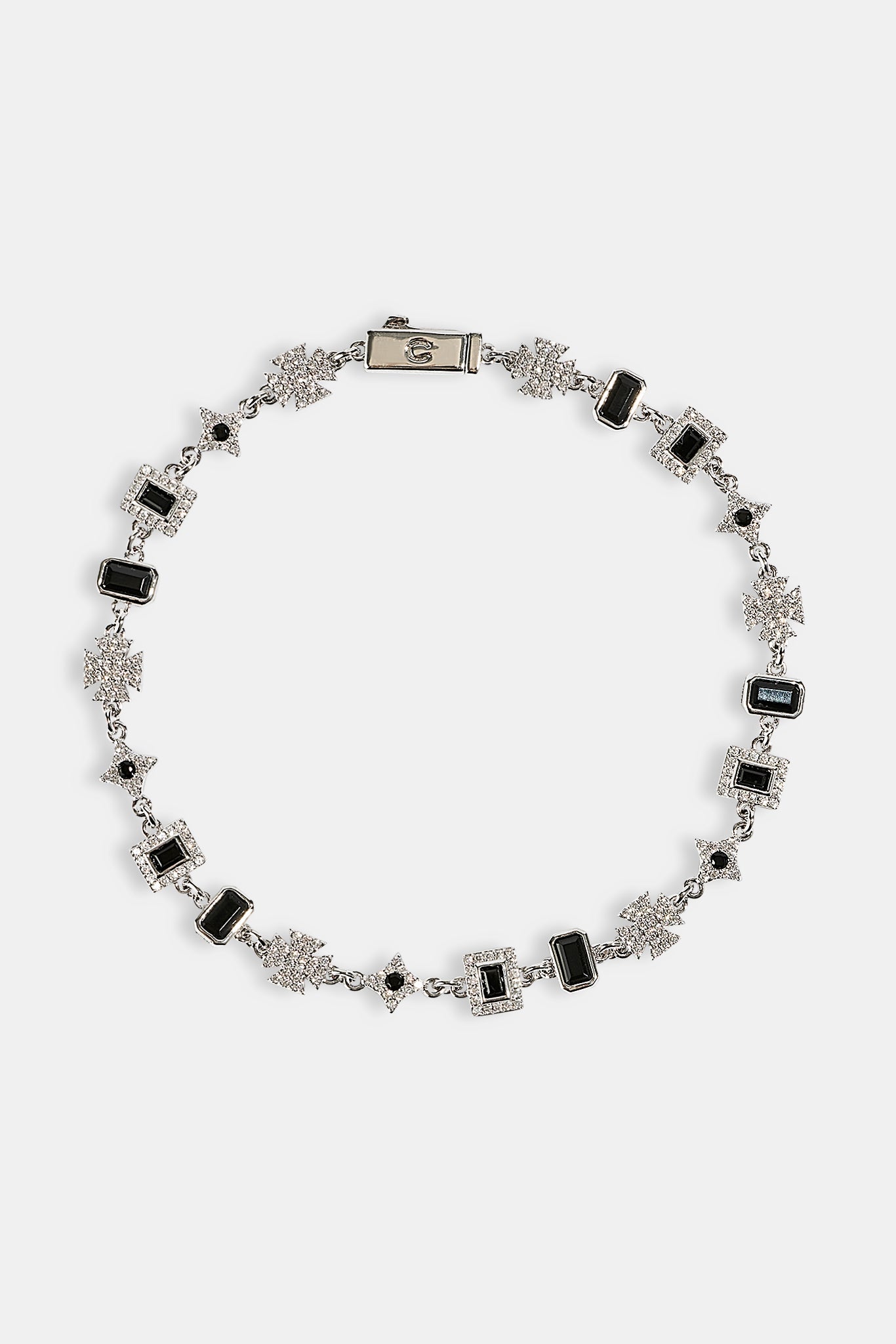 Iced Black Gemstone & Motif Bracelet - 6mm - White