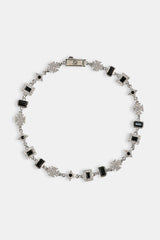 Iced Black Gemstone & Motif Bracelet - 6mm - White