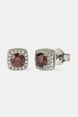 Iced Brown Cluster Stud Earrings - 7mm - White