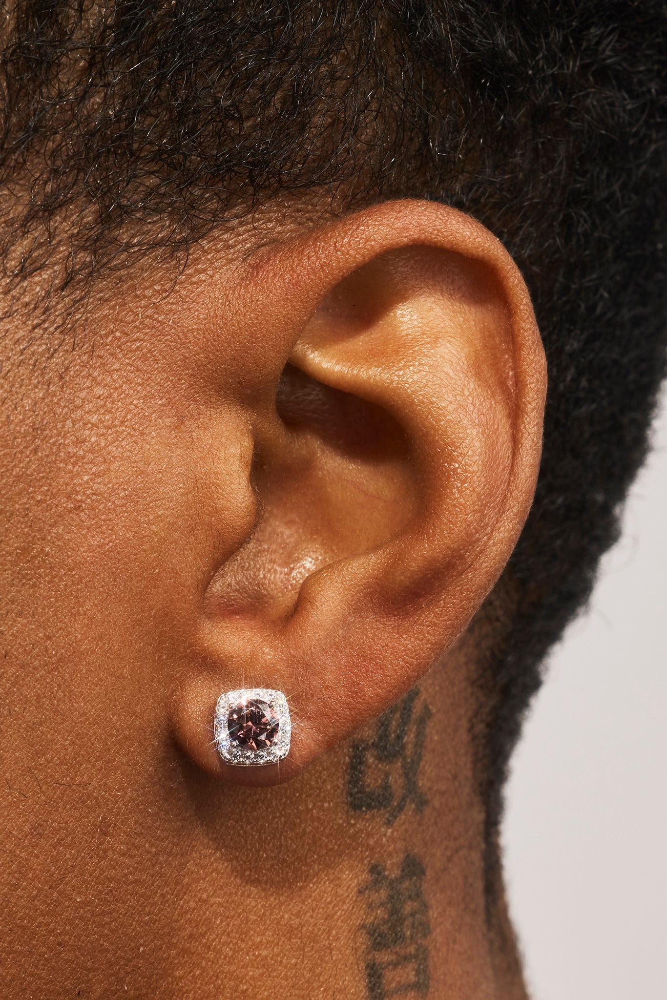 Iced Brown Cluster Stud Earrings - 7mm - White