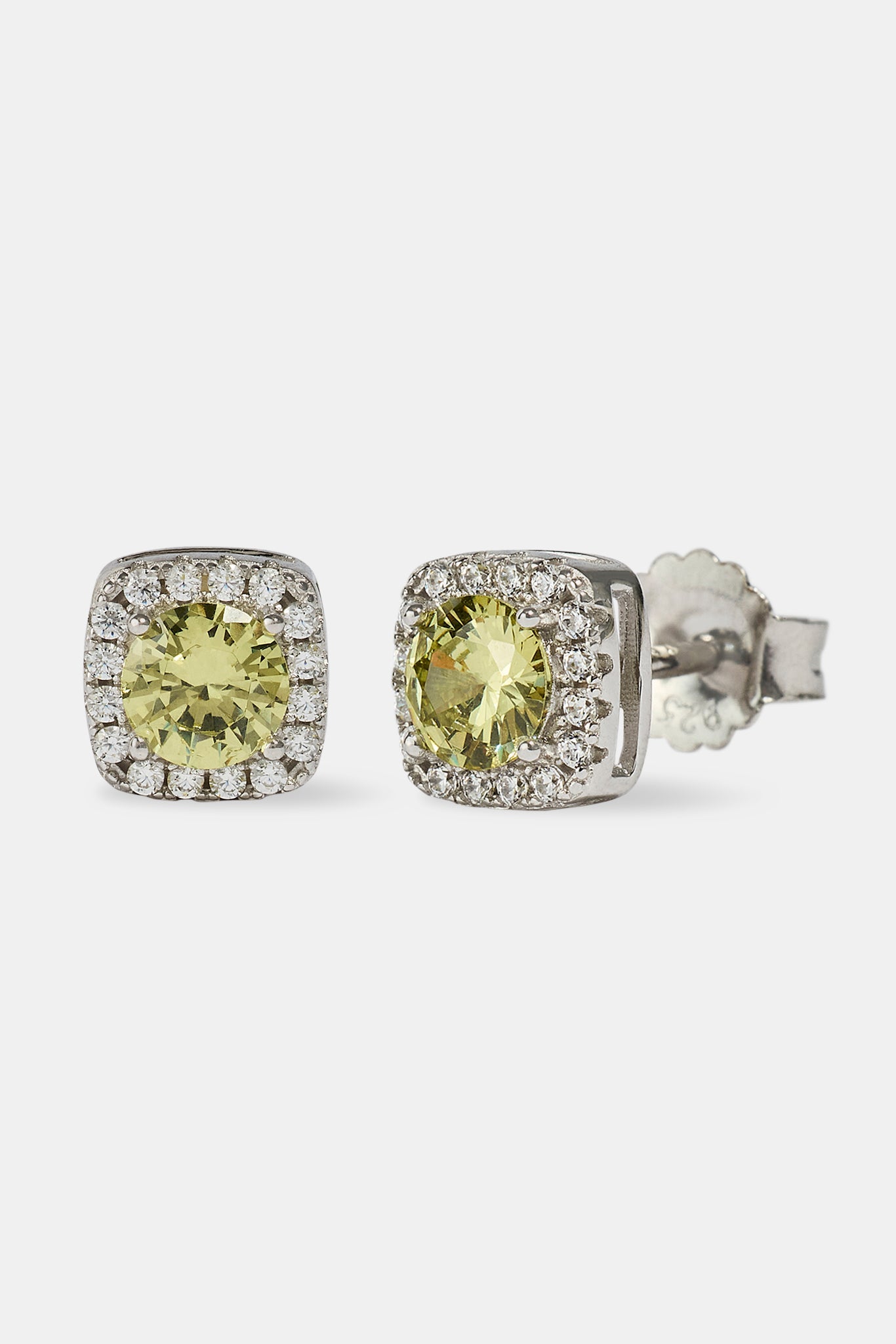 Iced Green Cluster Earrings - 7mm - White