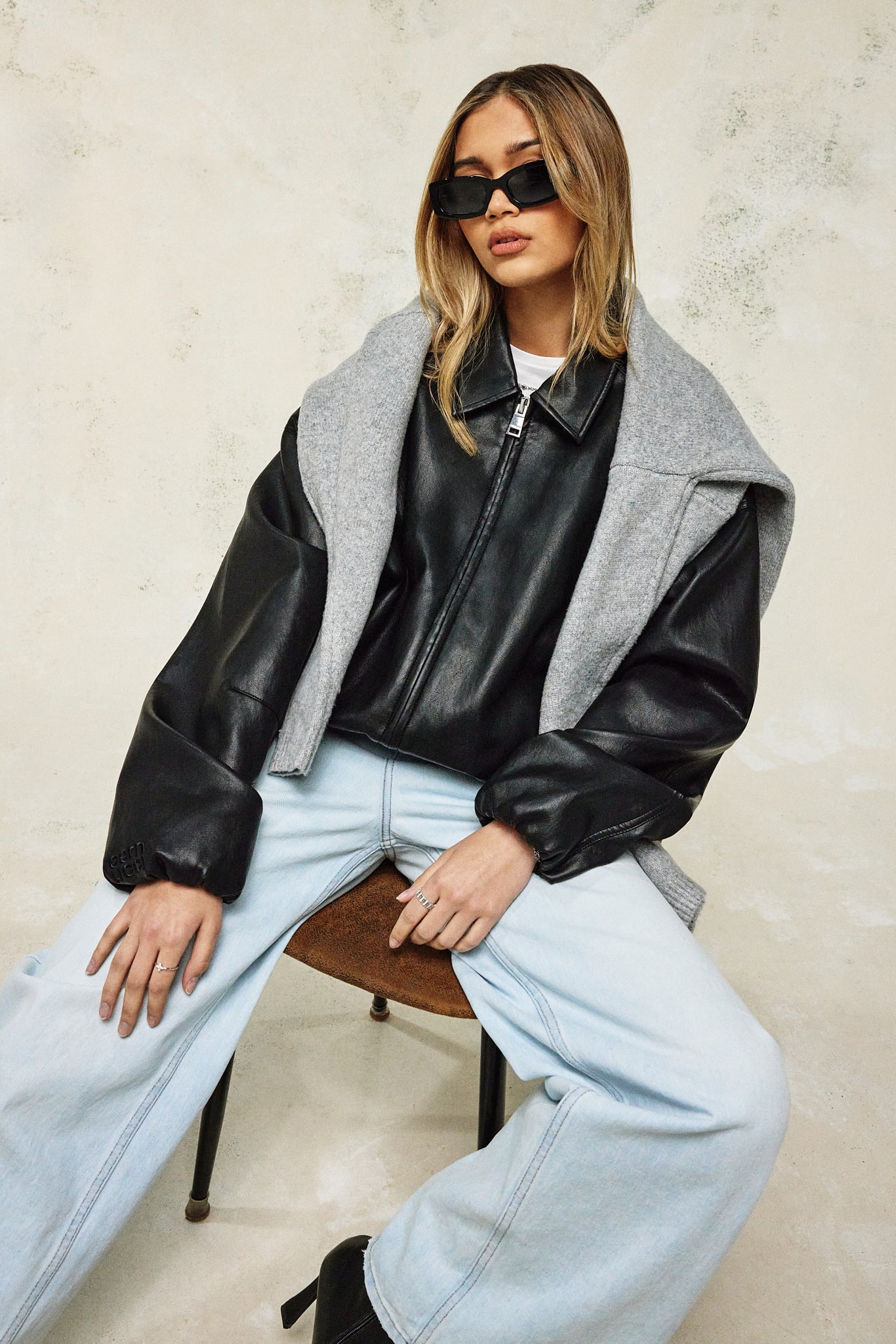Oversized Collared Pu Bomber - Black | Womens Outerwear | Shop