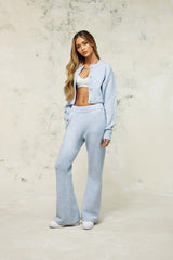 Knitted Cropped Cardigan & Flare Trouser - Baby Blue