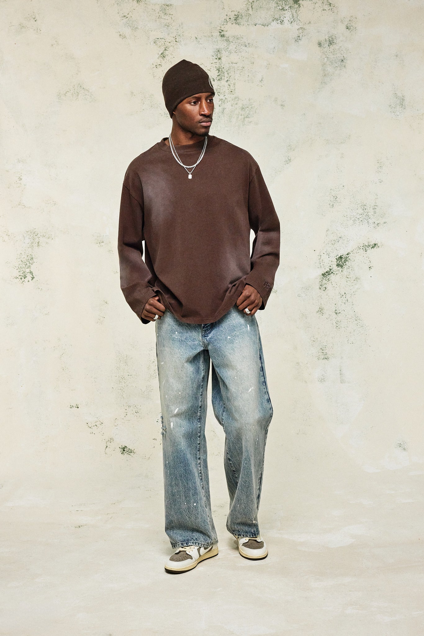 Washed Oversized Long Sleeve T-Shirt Chocolate | Mens Tees & Vests