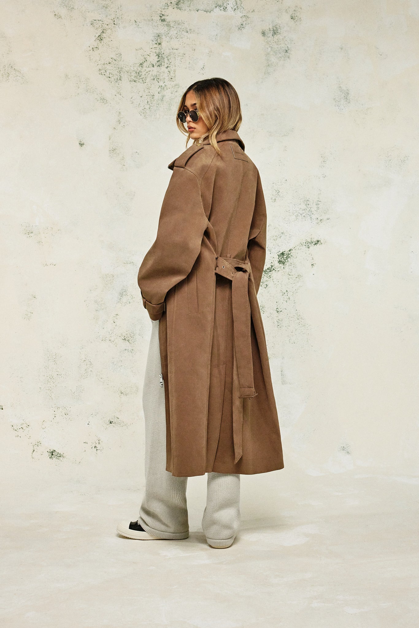 Ladies Faux Suede Trench Coat - Tan | Womens Outerwear | Shop