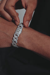 Iced Prong Cuban Bracelet - 14mm - White