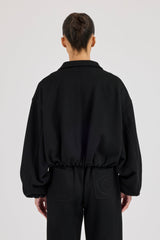Heavyweight Jersey Collared Bomber Jacket - Black