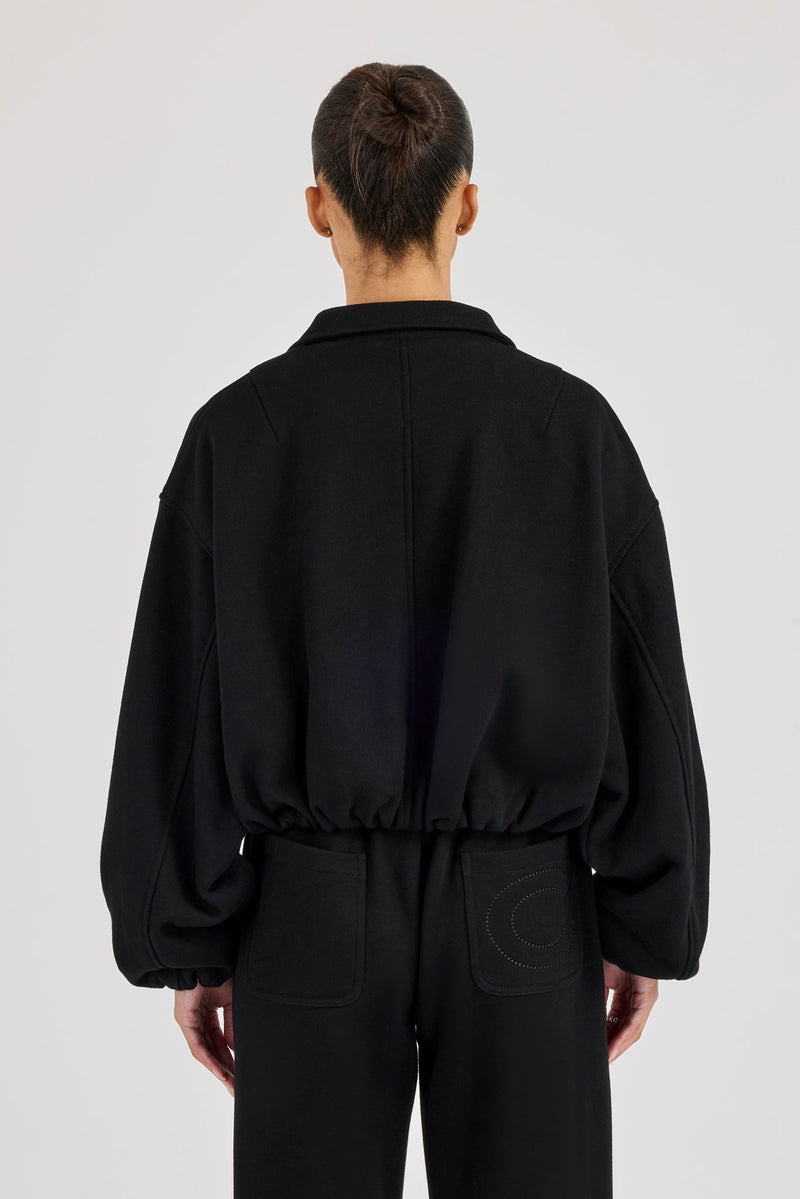 Heavyweight Jersey Collared Bomber Jacket - Black
