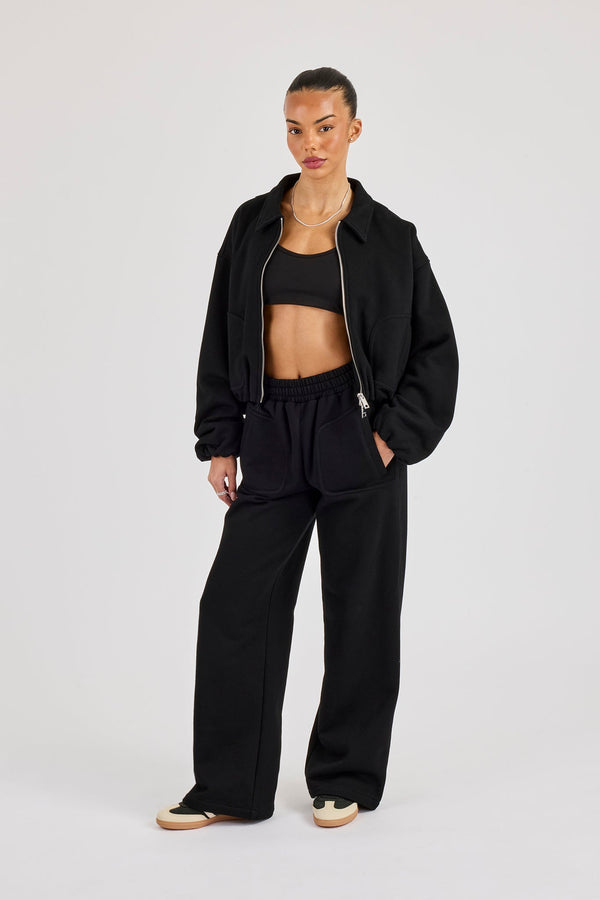 Heavyweight Jersey Collared Bomber Jacket & Wide Leg Jogger - Black