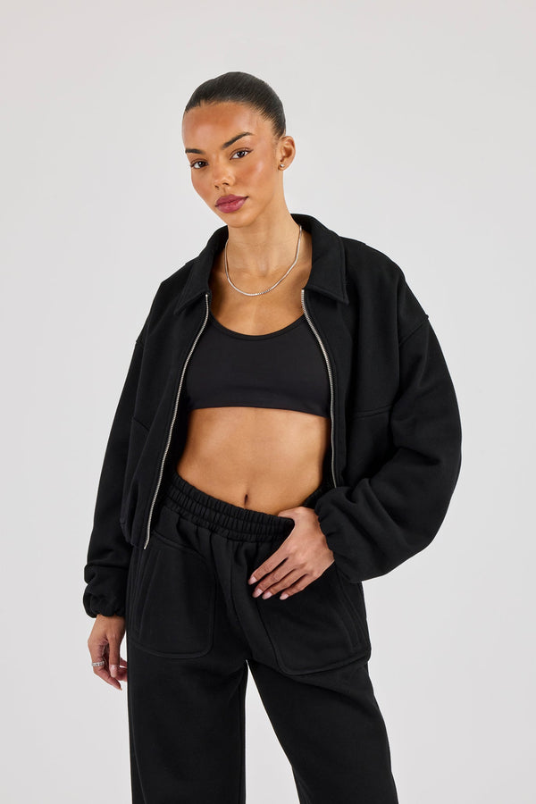 Heavyweight Jersey Collared Bomber Jacket - Black