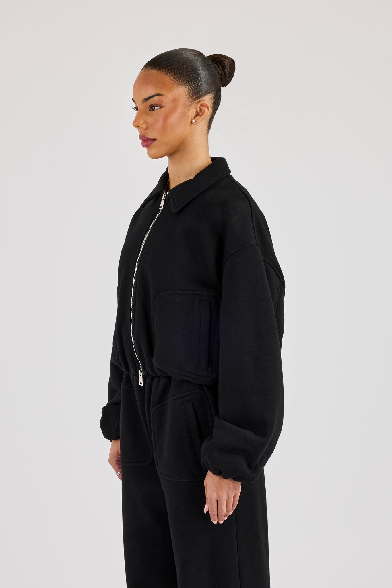 Heavyweight Jersey Collared Bomber Jacket - Black