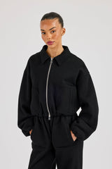 Heavyweight Jersey Collared Bomber Jacket - Black