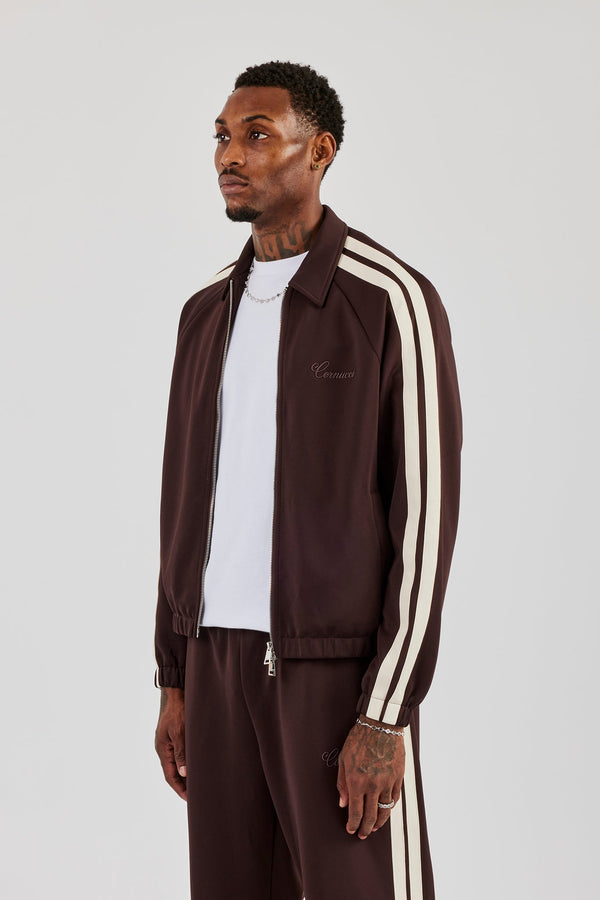 Poly Track Jacket With Side Stripes - Coffee