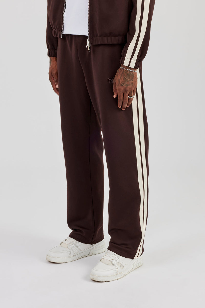 Poly Trouser With Side Stripes - Coffee