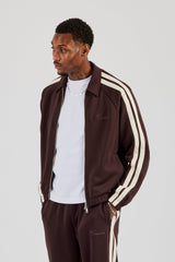 Poly Track Jacket With Side Stripes - Coffee