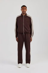 Poly Track Jacket With Side Stripes & Trouser  - Coffee