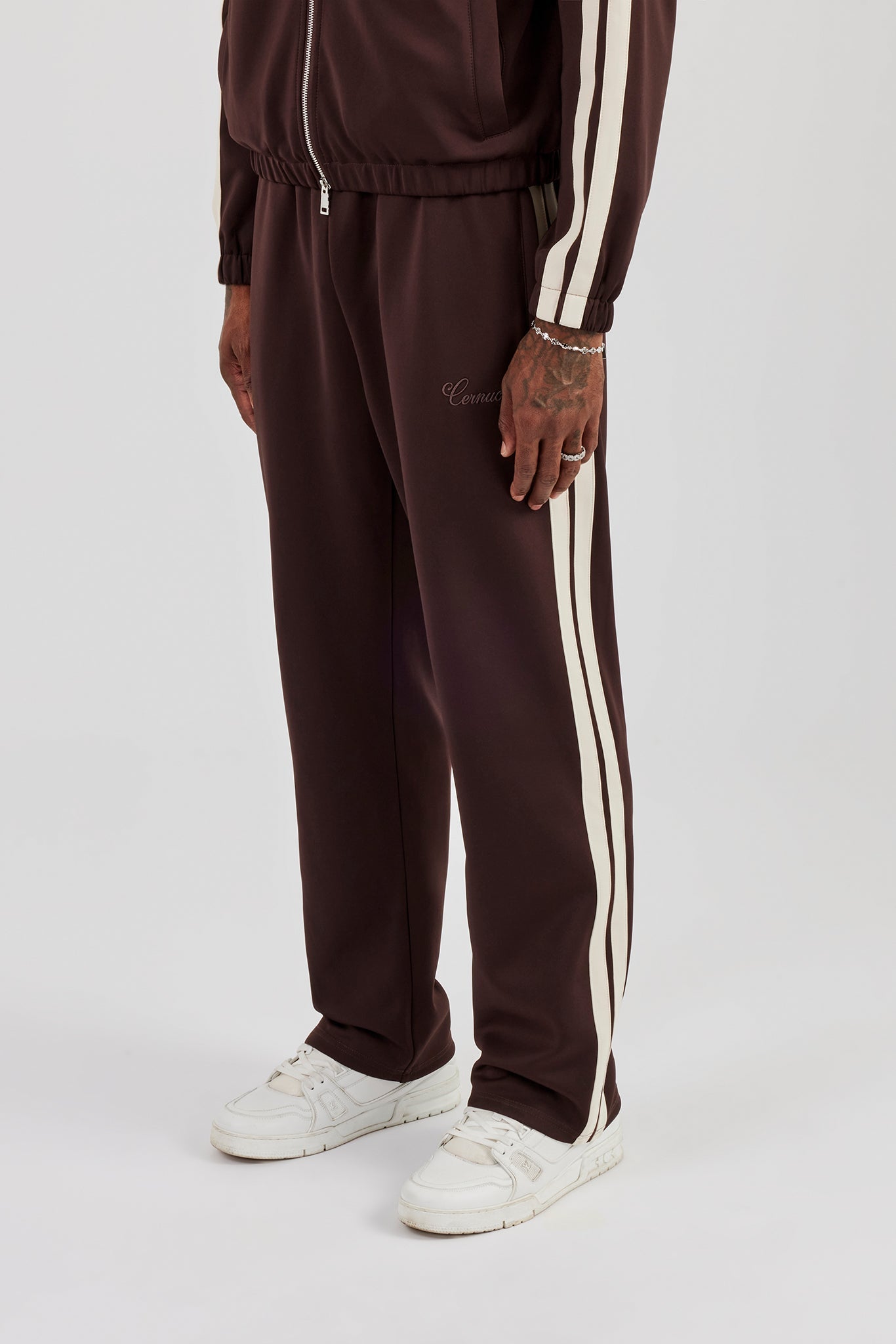 Poly Trouser With Side Stripes - Coffee