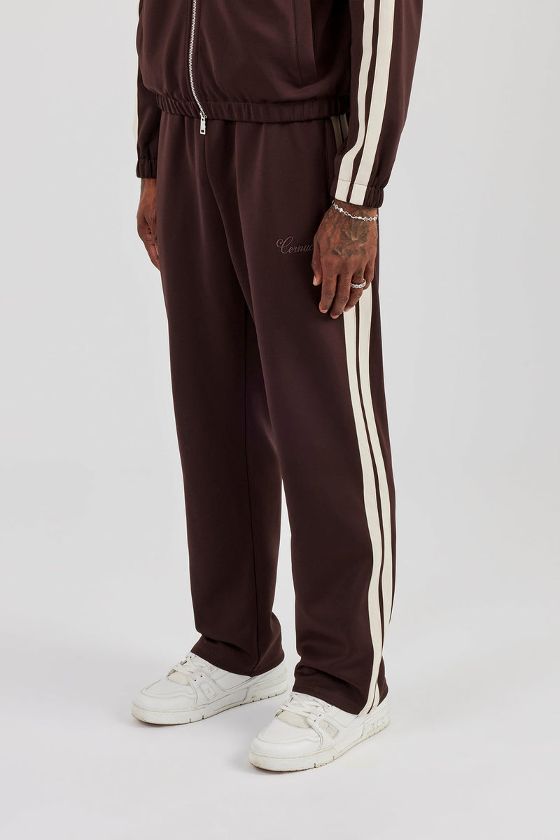 Poly Trouser With Side Stripes - Coffee