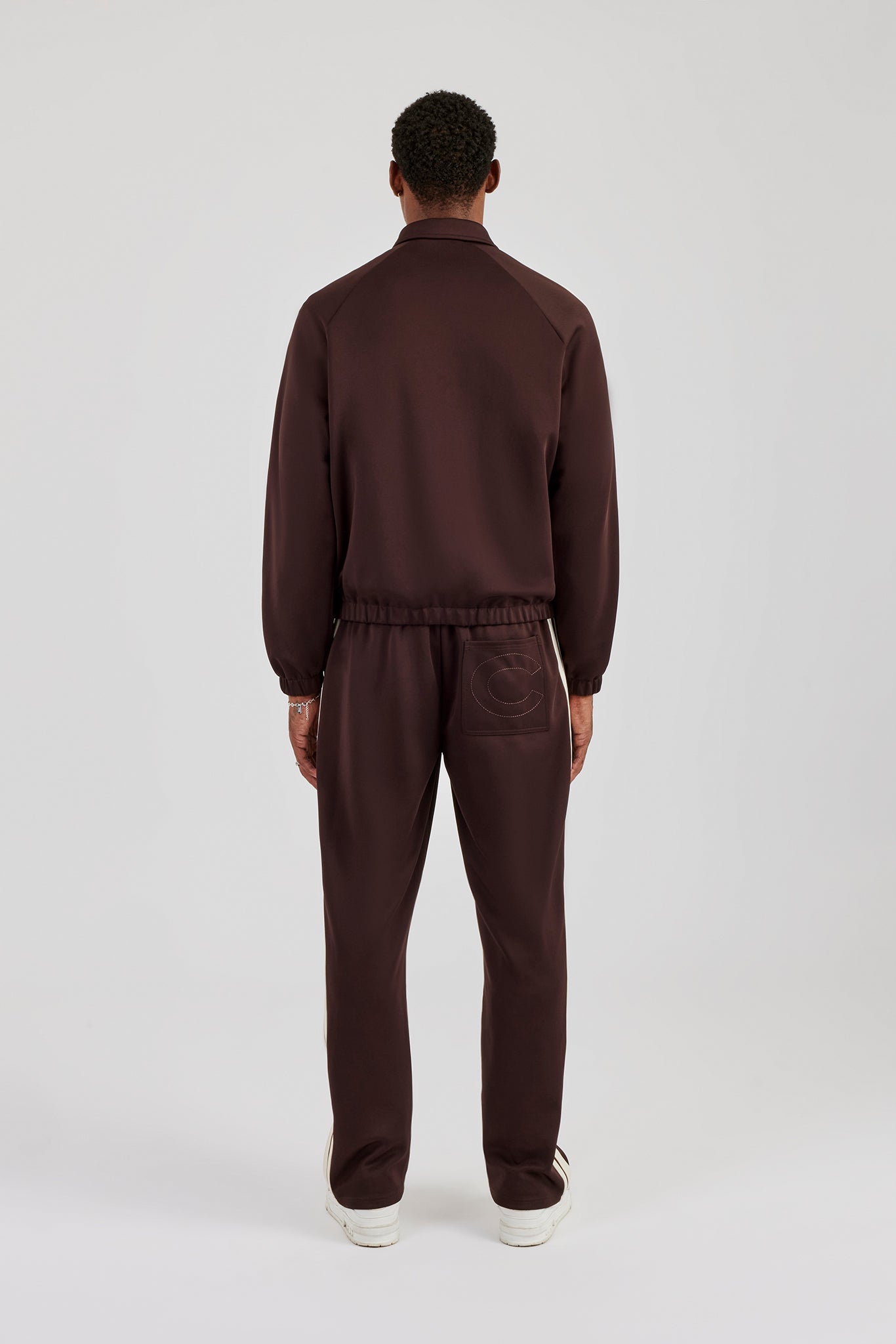 Poly Track Jacket With Side Stripes & Trouser  - Coffee