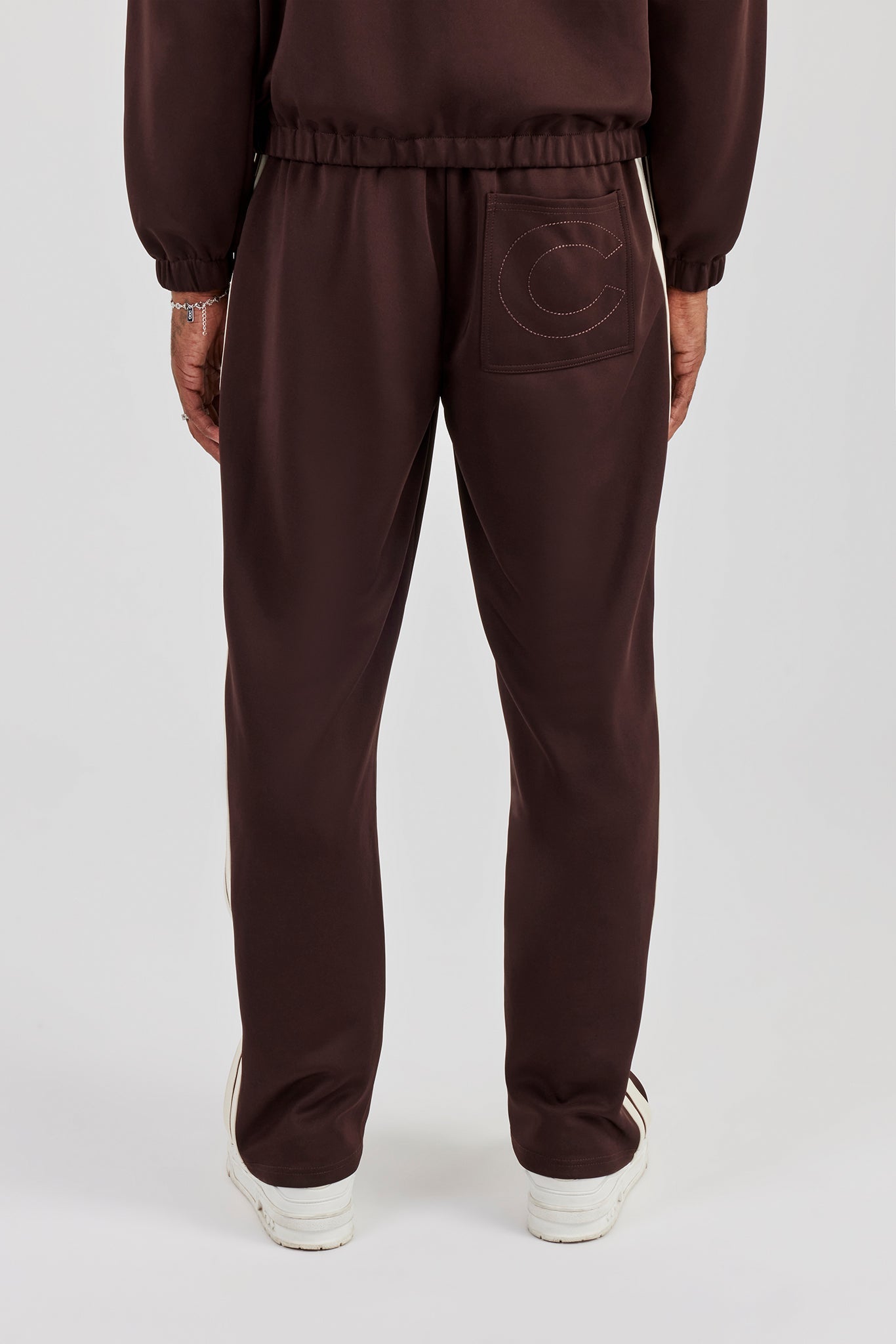 Poly Trouser With Side Stripes - Coffee