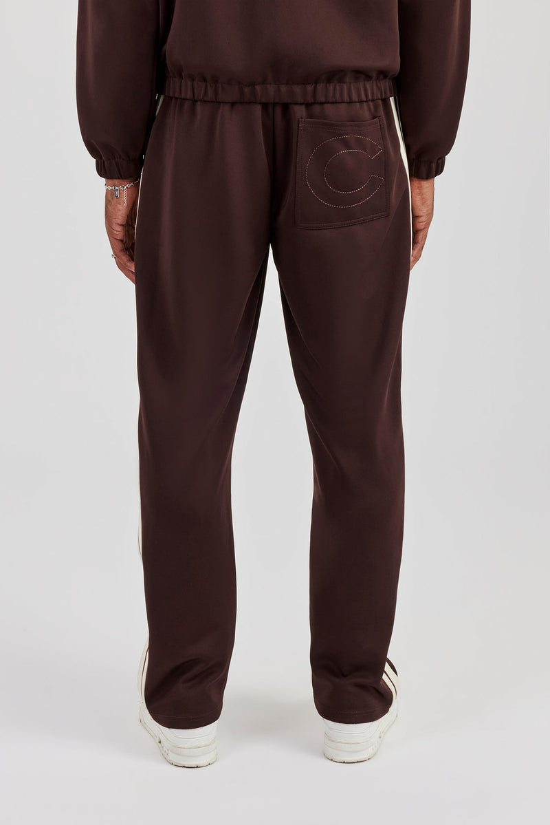 Poly Trouser With Side Stripes - Coffee