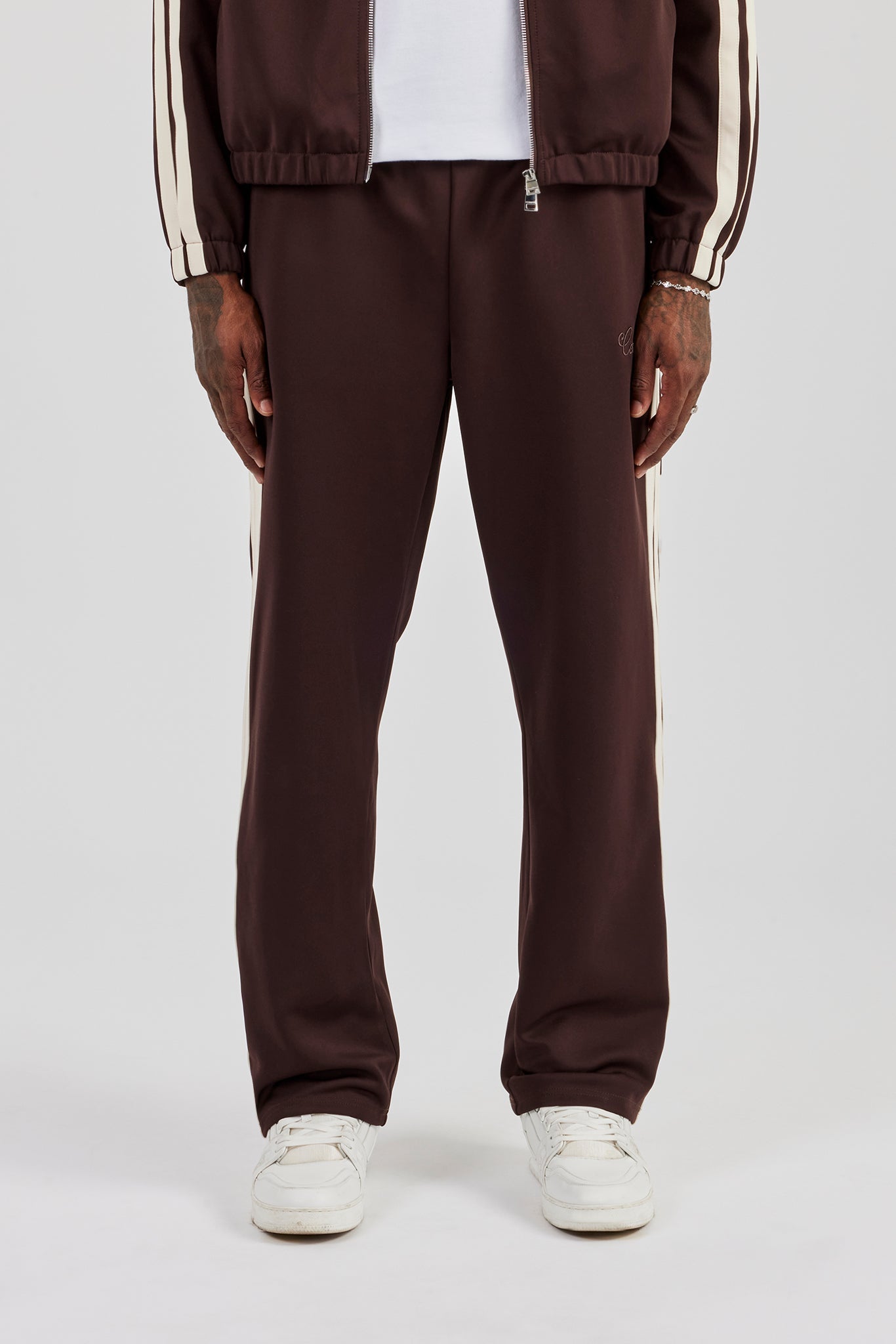 Poly Trouser With Side Stripes - Coffee