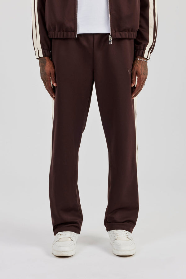 Poly Trouser With Side Stripes - Coffee
