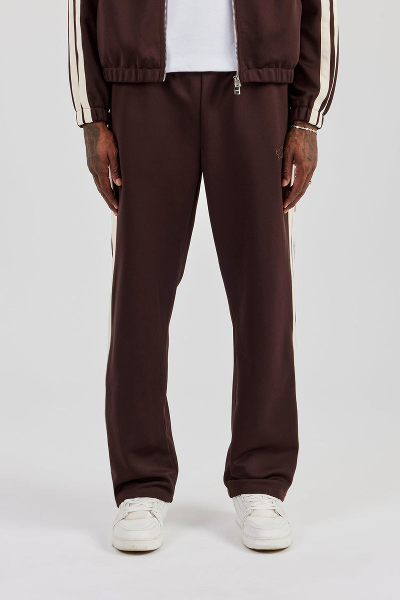 Poly Trouser With Side Stripes - Coffee