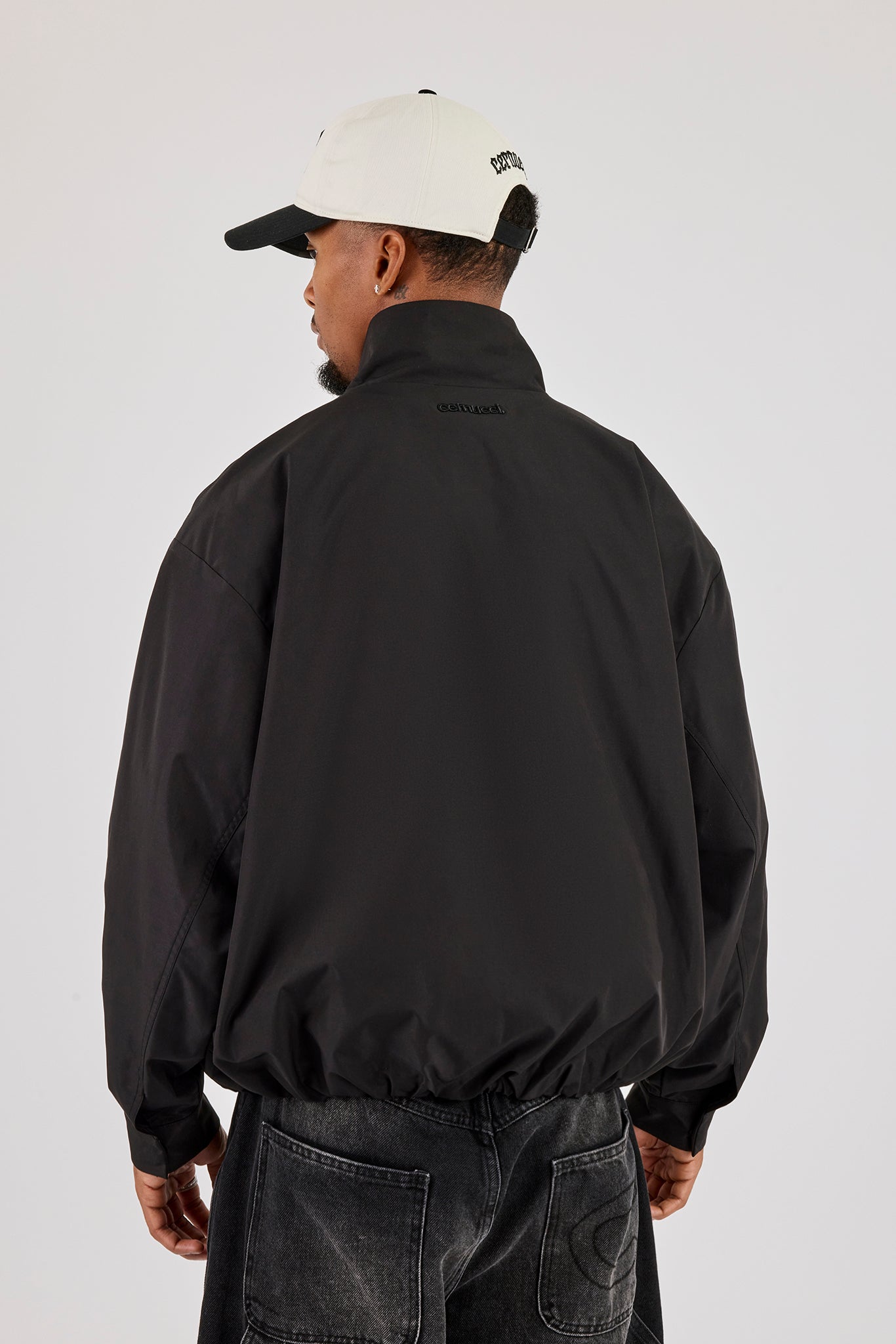 Funnel Neck Nylon Jacket - Black
