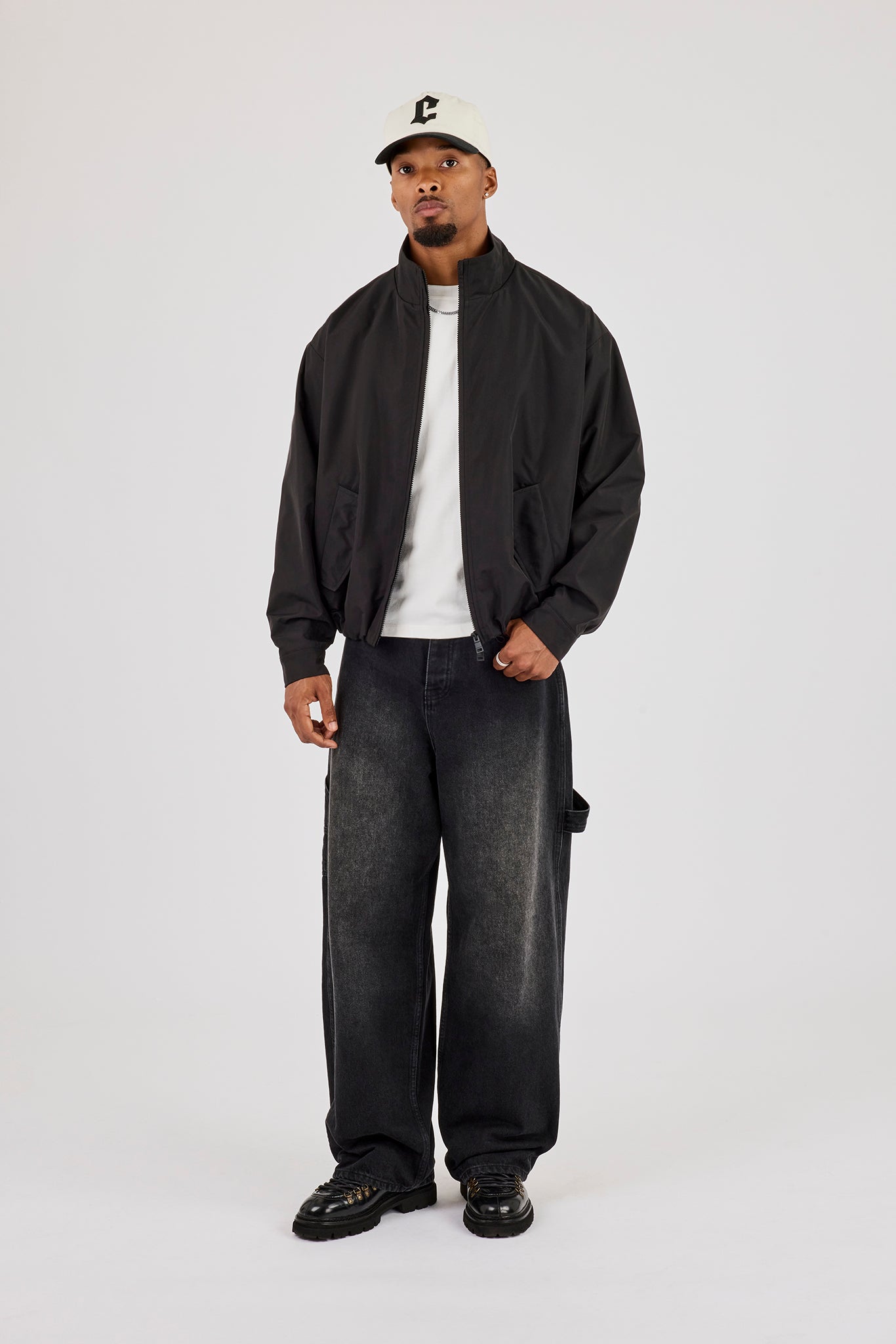 Funnel Neck Nylon Jacket - Black