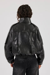 PU Funnel Neck Zip Through Jacket - Black