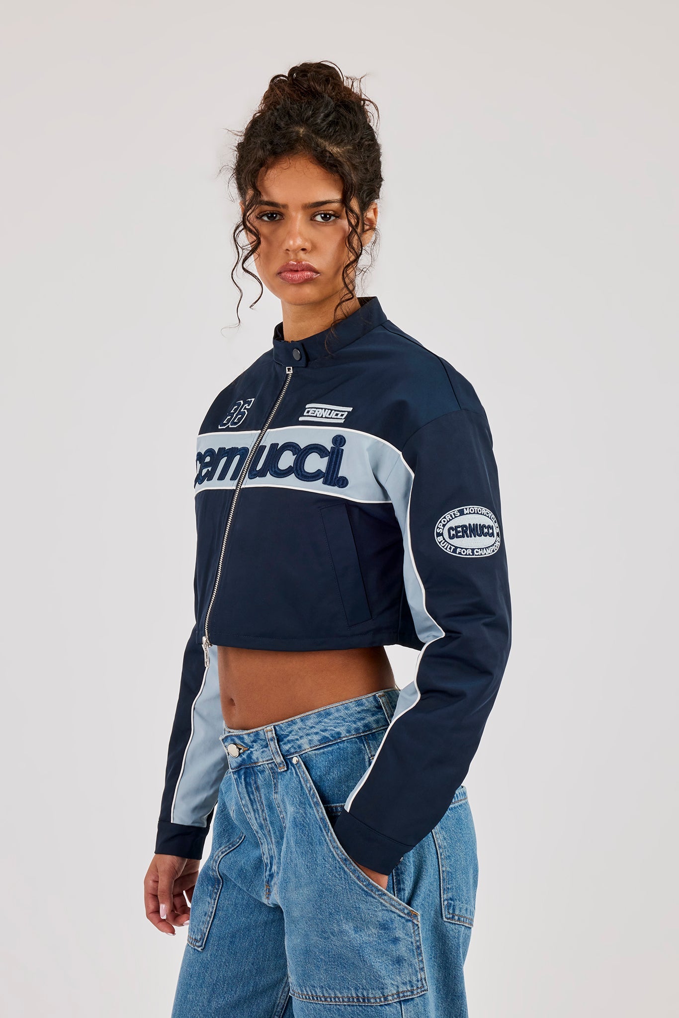 Nylon Moto Jacket - Navy Blue