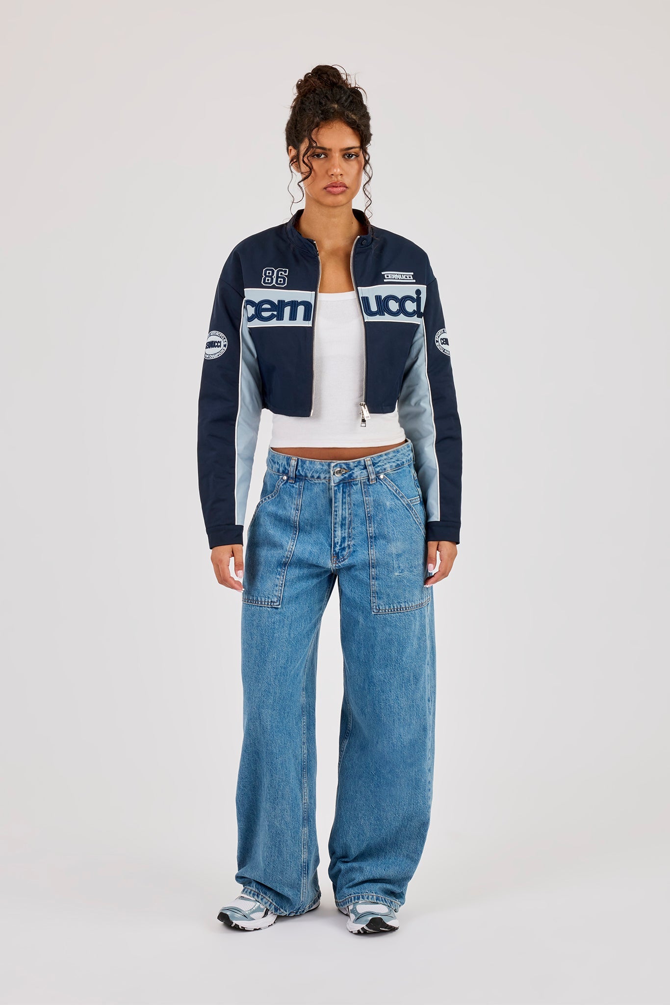 Nylon Moto Jacket - Navy Blue