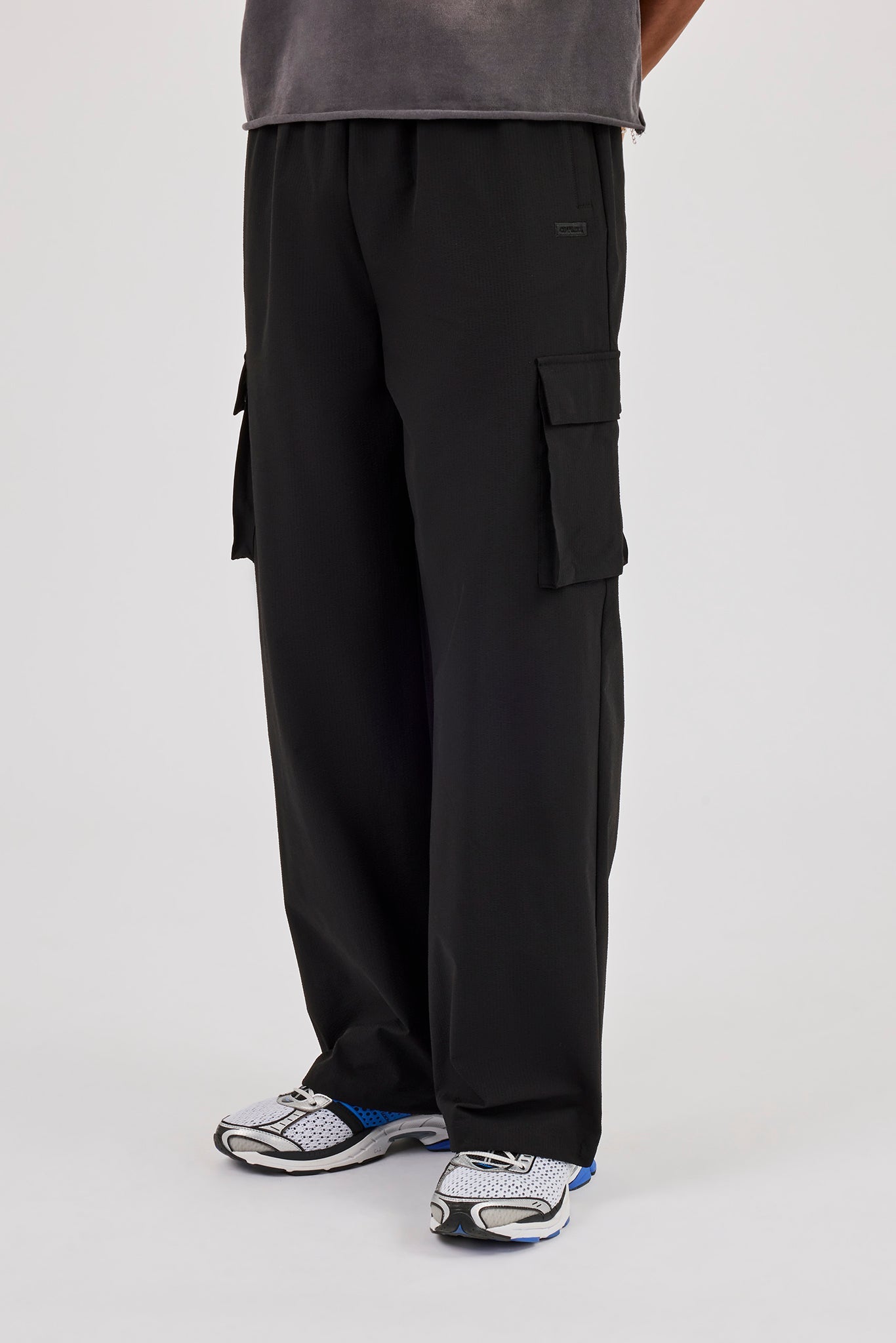 Textured Nylon Cargo Trouser - Black