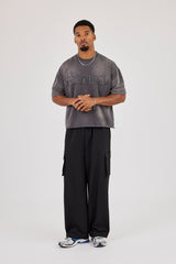 Textured Nylon Cargo Trouser - Black