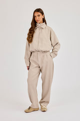 Woven Embroidered Jacket & Barrel Leg Trouser - Beige