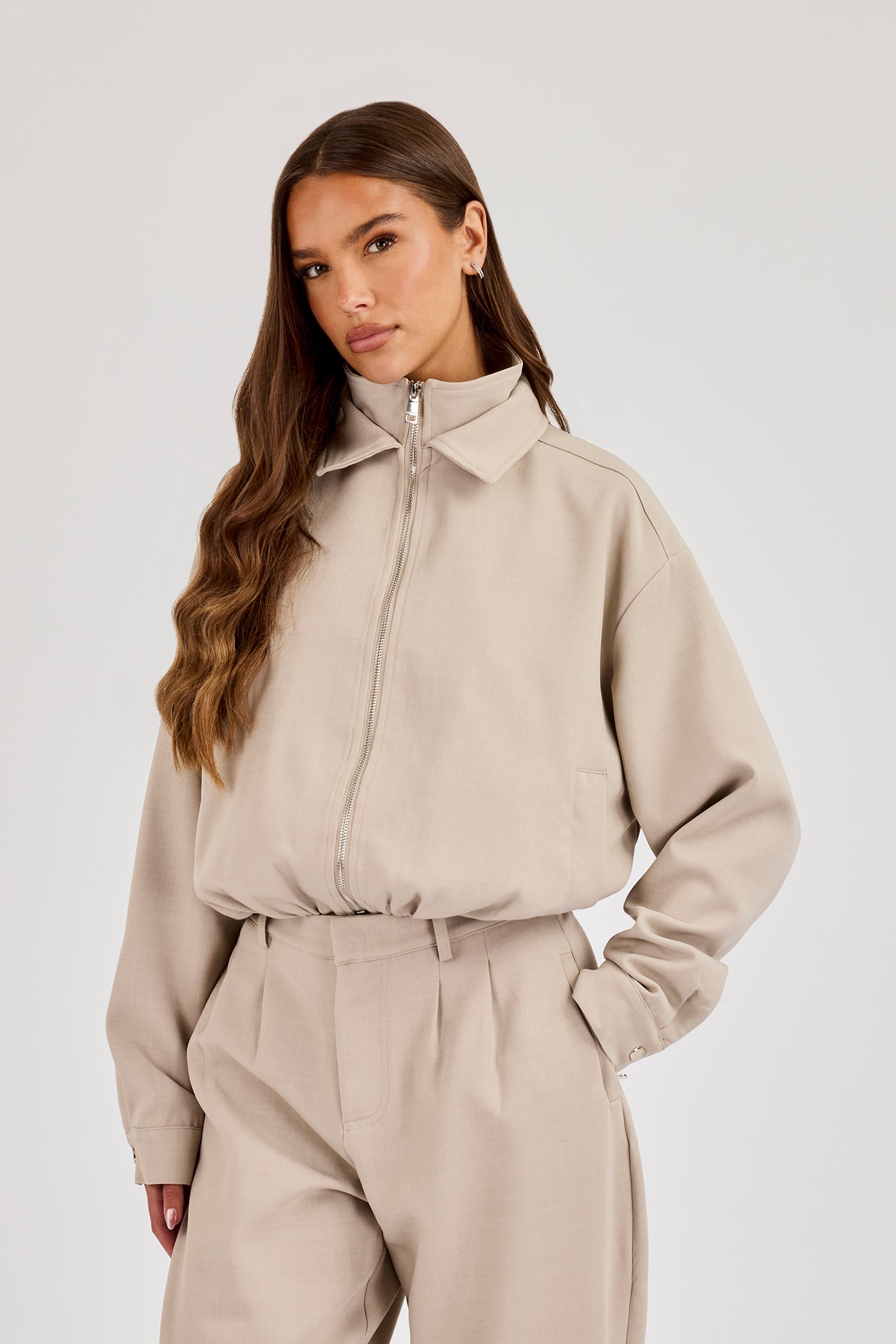 Woven Embroidered Jacket - Beige