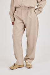 Woven Barrell Leg Trouser - Beige