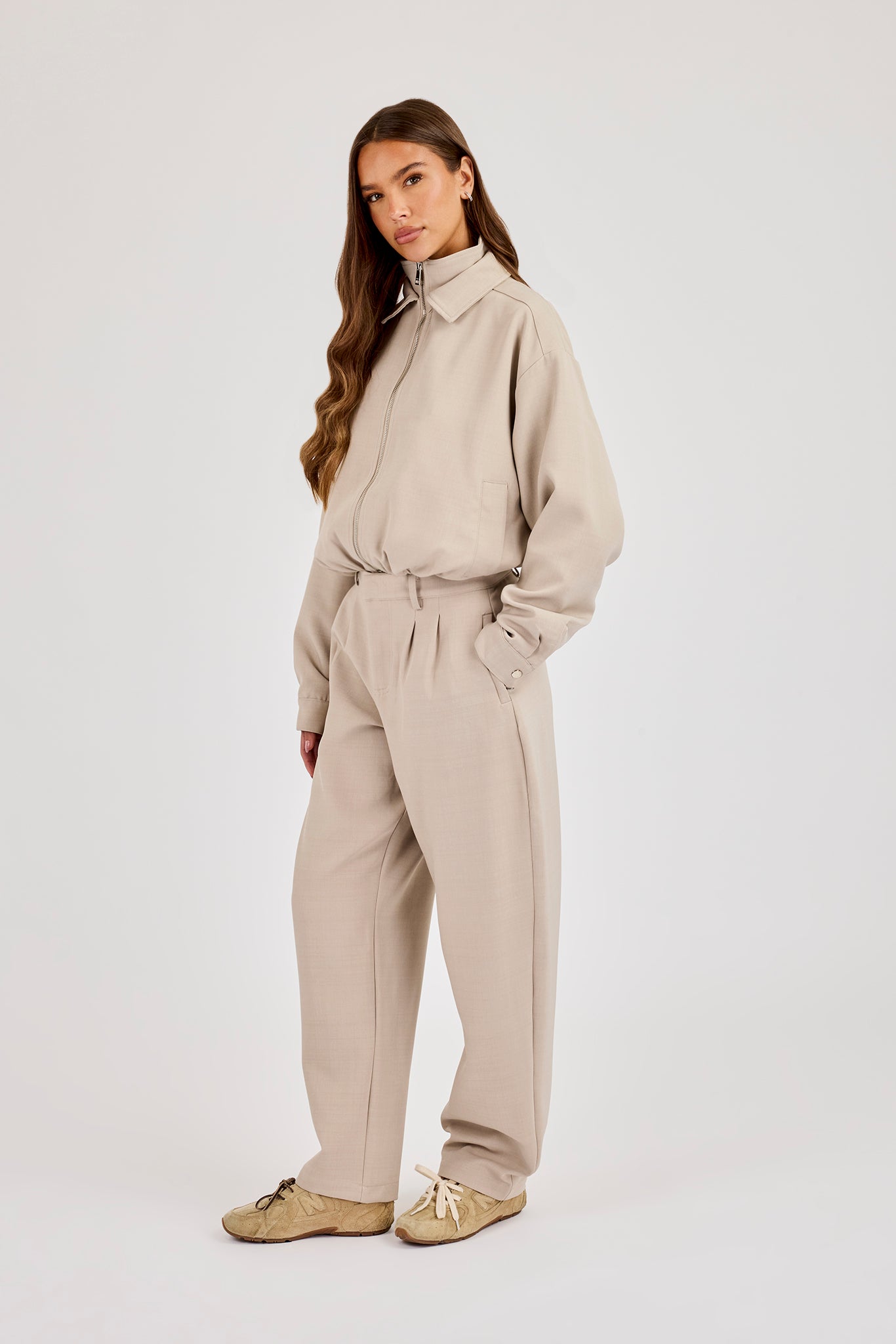 Woven Barrell Leg Trouser - Beige