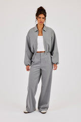 Pinstripe Collared Bomber Jacket - Grey