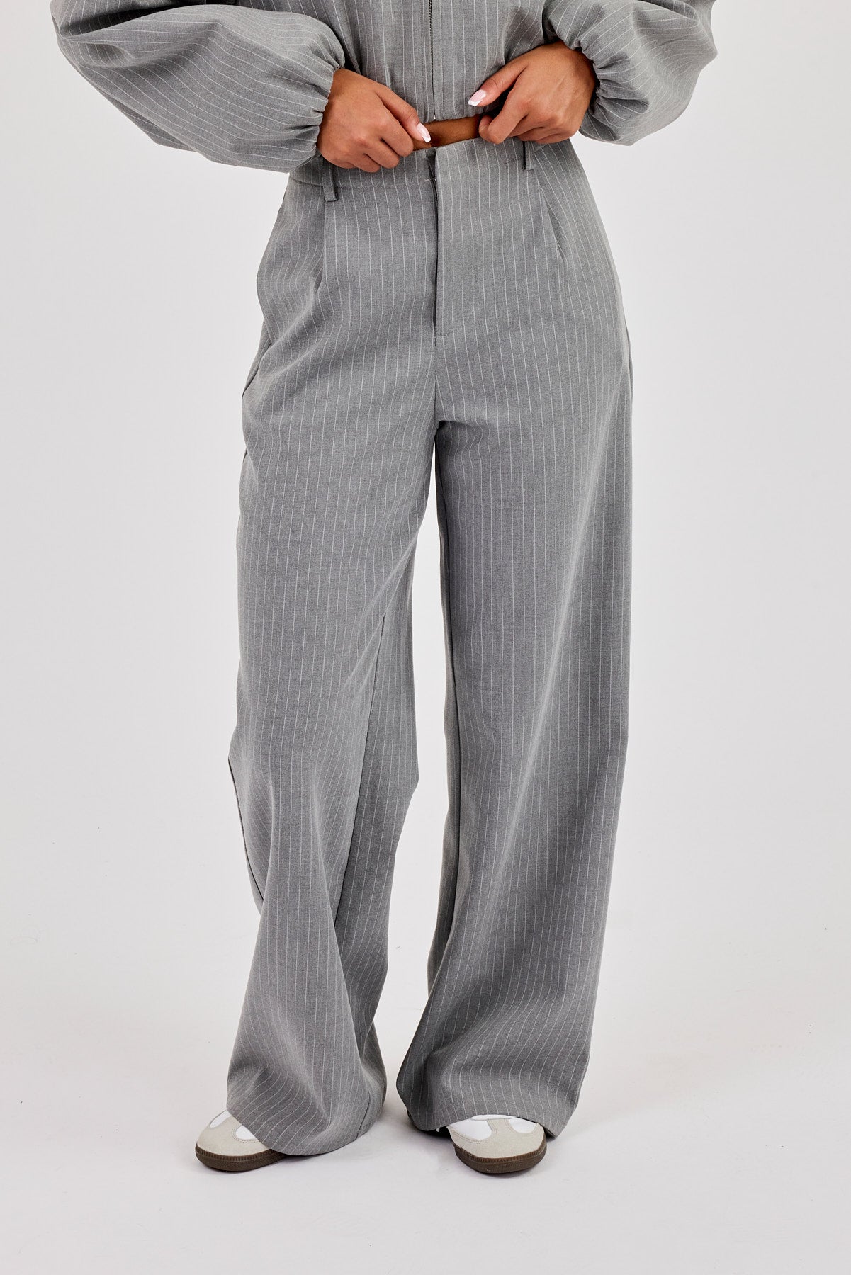 Pinstripe Wide Leg Trouser - Grey