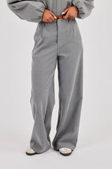 Pinstripe Wide Leg Trouser - Grey
